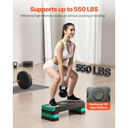 Aerobic Step Platform 71x26.7 cm Grøn, Justerbar Fitness Træning