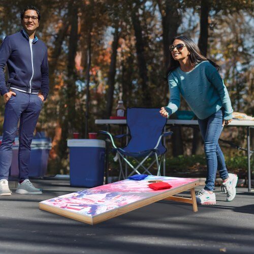 Cornhole-set, 125,5x60x30,2 cm, massivt trä, portabelt spel