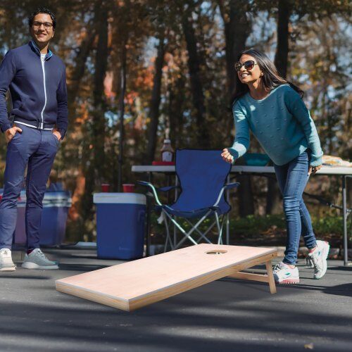 Cornhole-set, 125.5x60x30.2 cm, massivt trä, portabelt spel