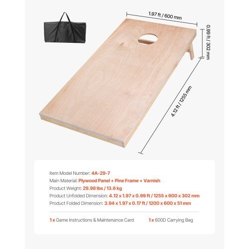 Cornhole-set, 125.5x60x30.2 cm, massivt trä, portabelt spel