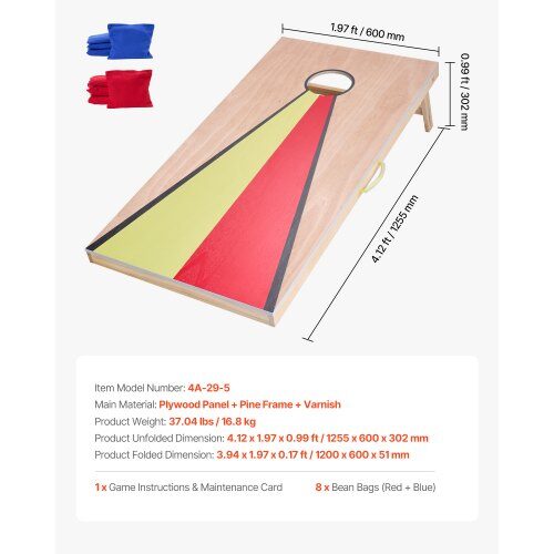 Cornhole-pelisetti, 125.5x60x30.2 cm, massiivipuu, kannettava peli