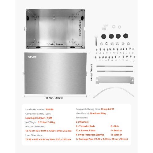 Batteriboks, aluminiumlegering, 35x24x25.5 cm, opbevaringskasse