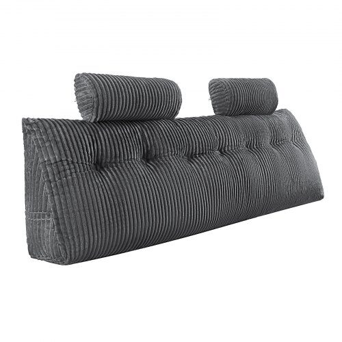 Hovedgærde Pude, King Size Kile, 192x20.5x53 cm, Grå, Velourstof