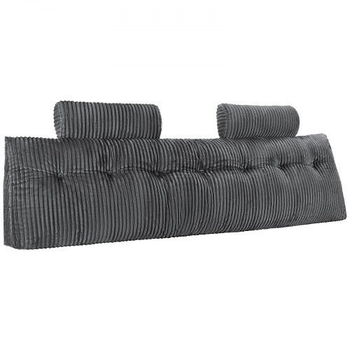 Hovedgærde Pude, King Size Kile, 192x20.5x53 cm, Grå, Velourstof