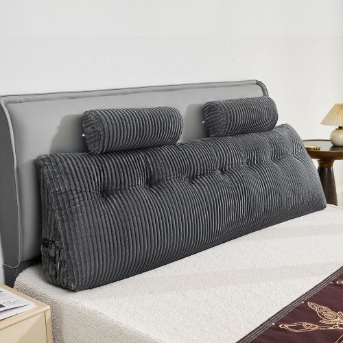 Hovedgærde Pude, King Size Kile, 192x20.5x53 cm, Grå, Velourstof