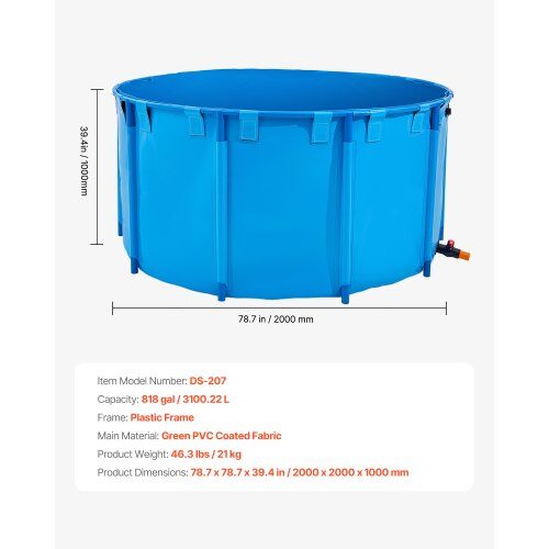 Kalalampi, 200x200x100 cm, sininen, PVC