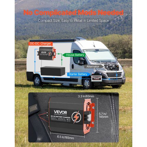 Batterioplader, 12V 40A DC til DC indbygget, 500W, smart flertrinsopladning
