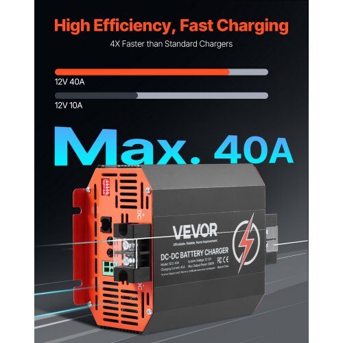 Batterioplader, 12V 40A DC til DC indbygget, 500W, smart flertrinsopladning