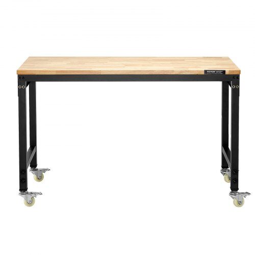 Arbejdsbord, Justerbar højde, 122x61x71-100 cm, Eg, Strømudtag, Opbevaring