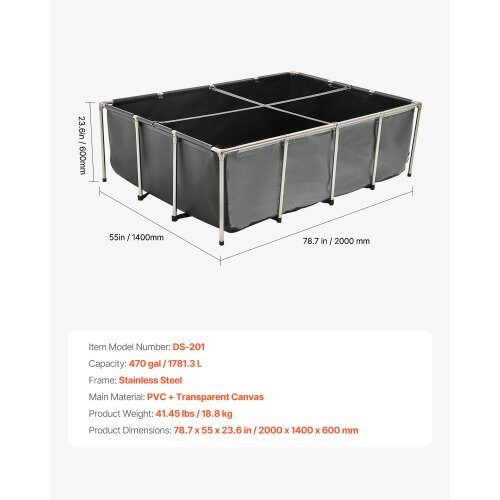 Fiske Dam, 200x140x60 cm, Sort, PVC
