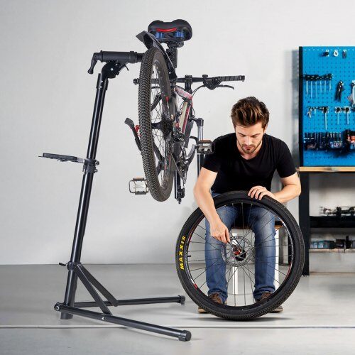 Cykelreparationsställ, 110x76x169,5 cm, Justerbar, Fällbar, Aluminium