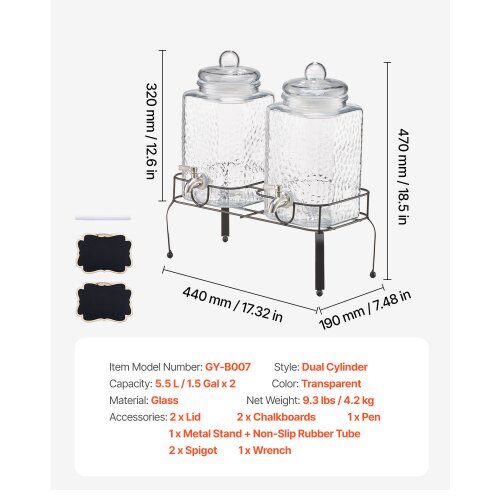 Dryckesdispenser, 37x17x50 cm, Glas, Metallställ