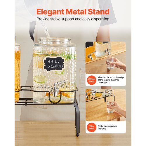 Dryckesdispenser, 37x17x50 cm, Glas, Metallställ