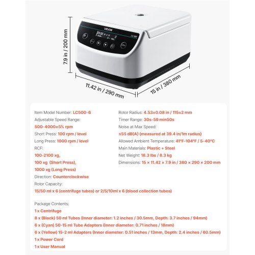 Centrifugemaskine, 38x29x20 cm, Laboratorium, Elektrisk, Lav hastighed