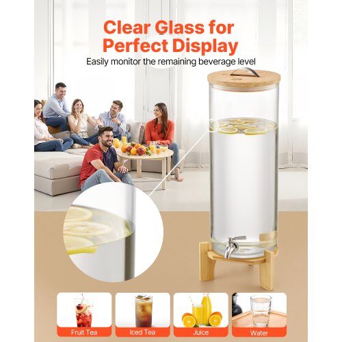 Dryckesdispenser, 20.5x20.5x63.7 cm, Transparent, Glas med träställning