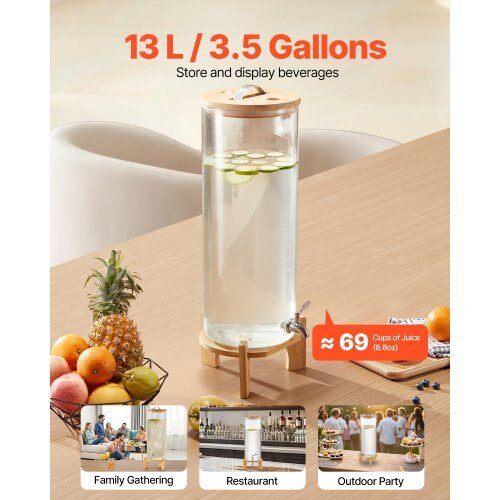 Dryckesdispenser, 20.5x20.5x63.7 cm, Transparent, Glas med träställning