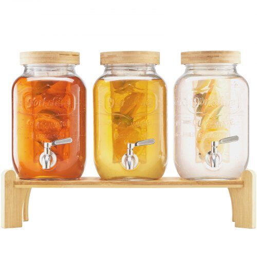 Dryckesdispenser, Glasdrycksdispenser med träställ, 55x15x15 cm, Transparent