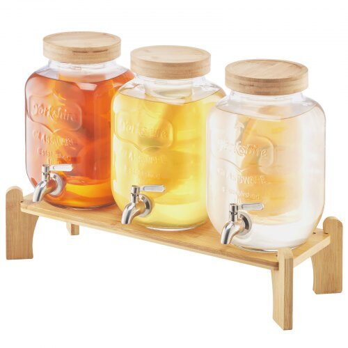 Dryckesdispenser, Glasdrycksdispenser med träställ, 55x15x15 cm, Transparent