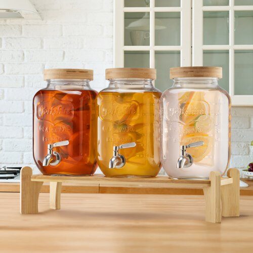 Dryckesdispenser, Glasdrycksdispenser med träställ, 55x15x15 cm, Transparent