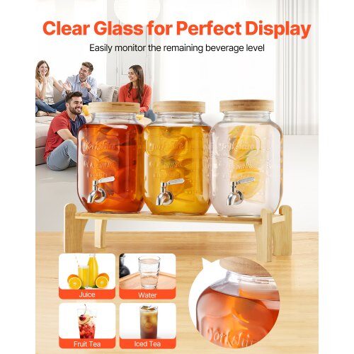 Dryckesdispenser, Glasdrycksdispenser med träställ, 55x15x15 cm, Transparent