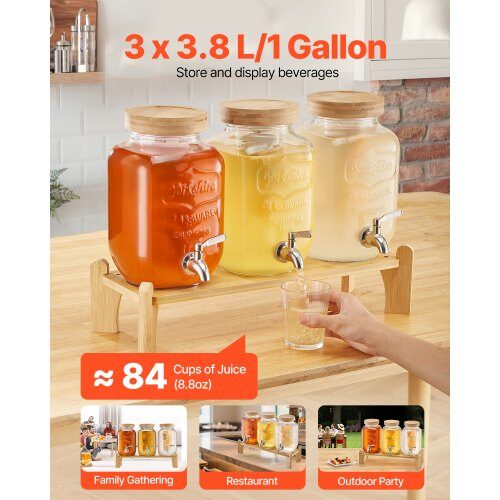 Dryckesdispenser, Glasdrycksdispenser med träställ, 55x15x15 cm, Transparent