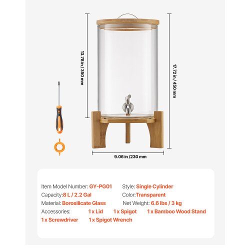 Dryckesdispenser, 20.5x20.5x43.4 cm, Transparent, Glas, Träställning