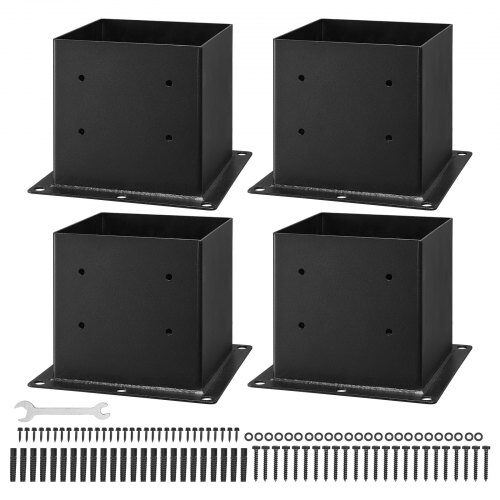 Stolpfästen, 4-pack, 9,2x9,2 cm innerstorlek, svart, kolstål
