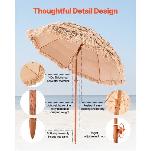 Patio Parasol 1970x140x2110 mm Beige, stråtag, vippefunktion
