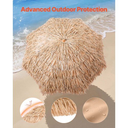 Patio Parasol 1970x140x2110 mm Beige, stråtag, vippefunktion