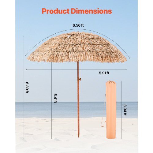 Patio Parasol 1970x140x2110 mm Beige, stråtag, vippefunktion