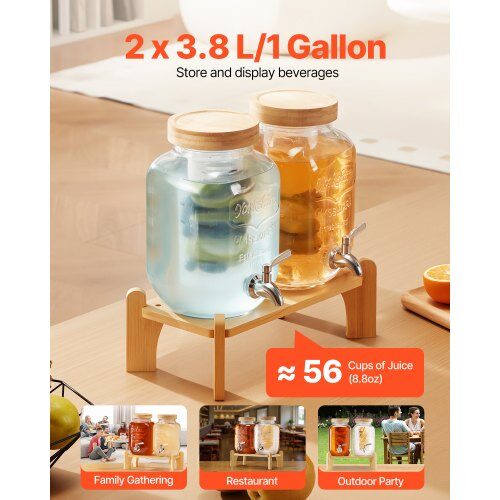 Dryckesdispenser, 2-pack glasjuicebehållare med träställ, 30x15x24.4 cm, transparent