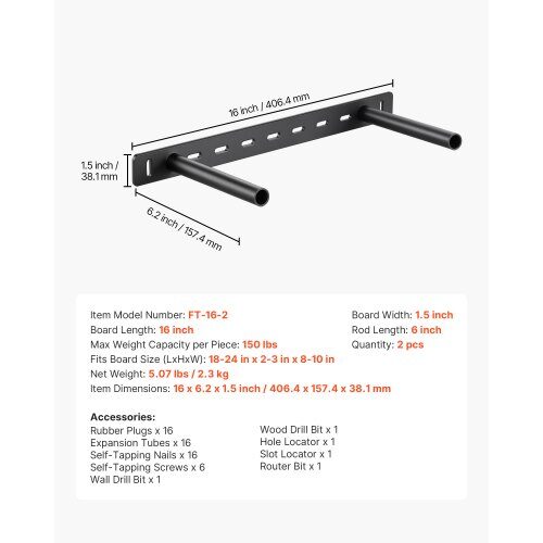 Kelluvat hyllynkannattimet, 406.4x157.4x38.1 mm, Raskaan sarjan teräs