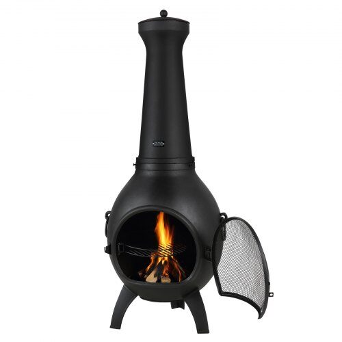 Chiminea, Sfärisk utomhus vedeldad eldstad, 43x42x112 cm, Svart