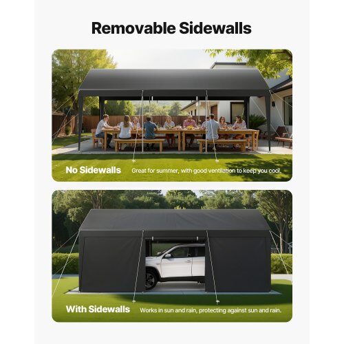 Carport, 305x609x287 cm, Grå, Robust utomhusskydd