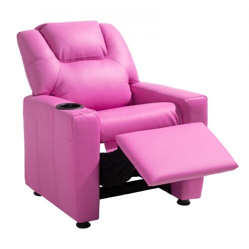 Barnfåtölj med lutningsfunktion, 56,5x51,5x65,5 cm, Rosa, PU-läder