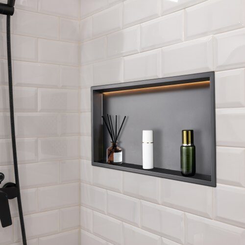 Duschnisch 33x63,5x10,2 cm Svart Rostfritt Stål LED Förvaring