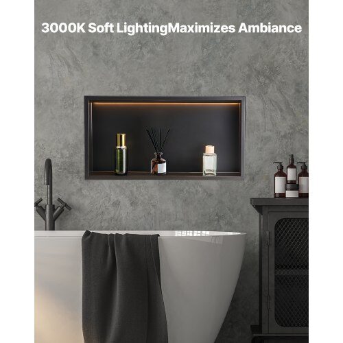 Duschnisch 33x63,5x10,2 cm Svart Rostfritt Stål LED Förvaring