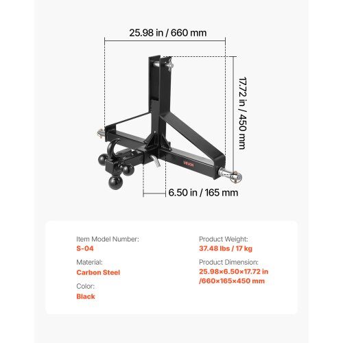 Dragkrokadapter, 66x16.5x45 cm, Svart, Kraftig stål
