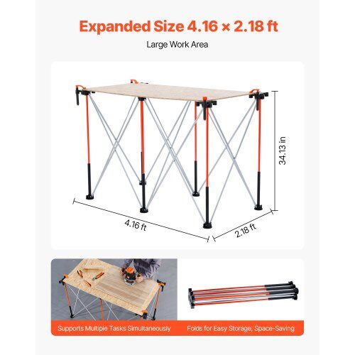 Sammenklappeligt arbejdsbord, 126,7x66,5x86,7 cm, bærbar, aluminium