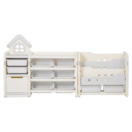 Legetøjsopbevaringsorganisator med bogreol, 182x32,5x91,5 cm, beige, opbevaring