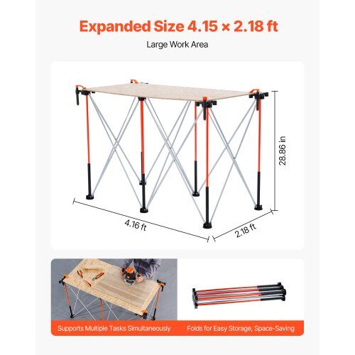 Sammenklappeligt arbejdsbord, 126,6x66,5x73,3 cm, opbevaringstaske, aluminium