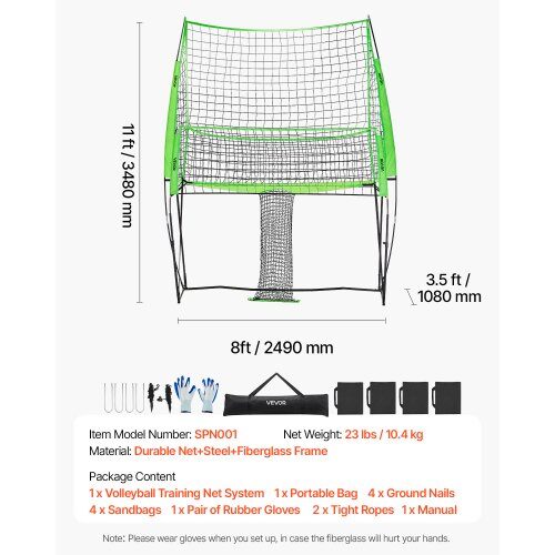 Volleybollträningsnät, höjdjusterbart med bollretur, 244x335 cm