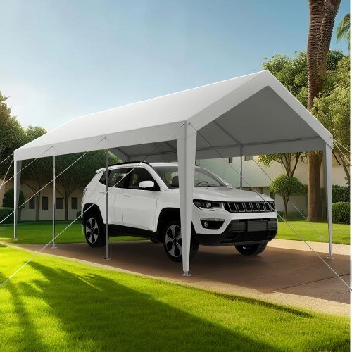 Carport, 305x609x287 cm, Hvid, Galvaniseret stål