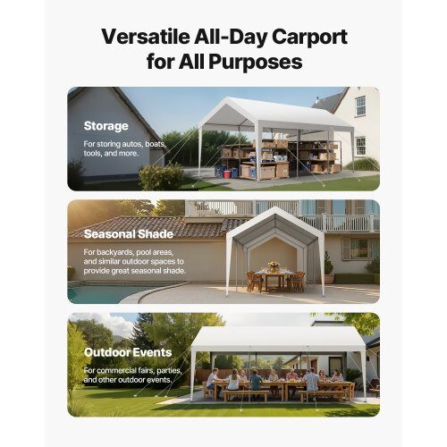 Carport, 305x609x287 cm, Hvid, Galvaniseret stål