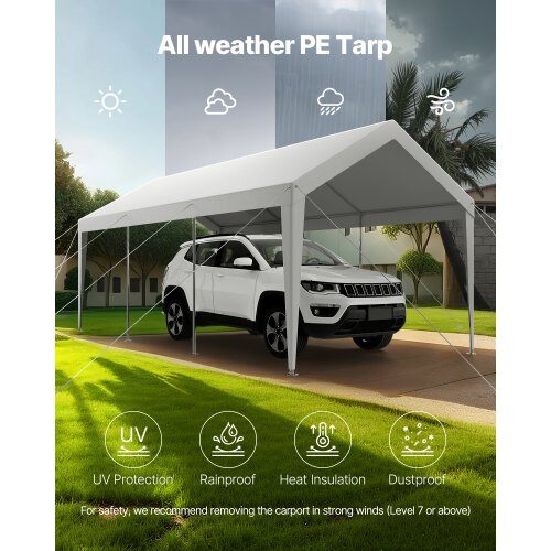 Carport, 305x609x287 cm, Hvid, Galvaniseret stål