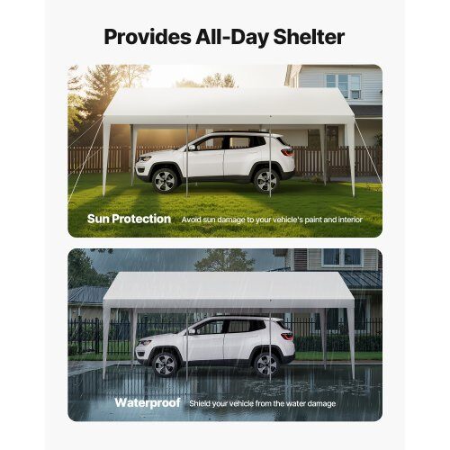 Carport, 305x609x287 cm, Hvid, Galvaniseret stål