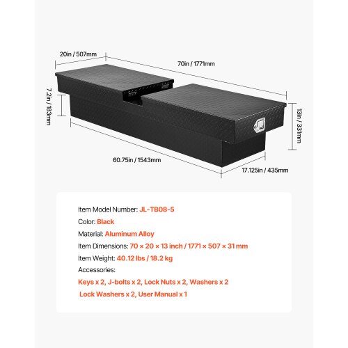 Verktygslåda för lastbil, 177.1x50.7x33.1 cm, svart, aluminiumförvaring