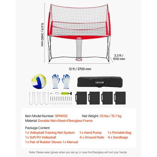 Volleyballtræningsnetsystem, højdejusterbart, boldretur, bærbar, stål