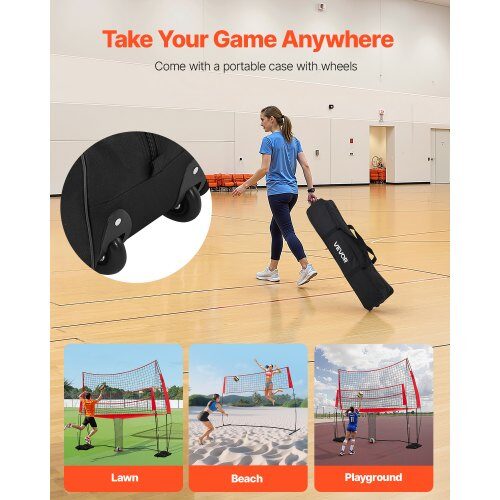 Volleyballtræningsnetsystem, højdejusterbart, boldretur, bærbar, stål