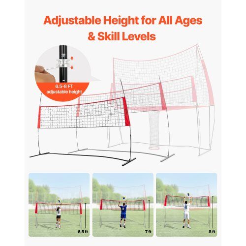 Volleyballtræningsnetsystem, højdejusterbart, boldretur, bærbar, stål